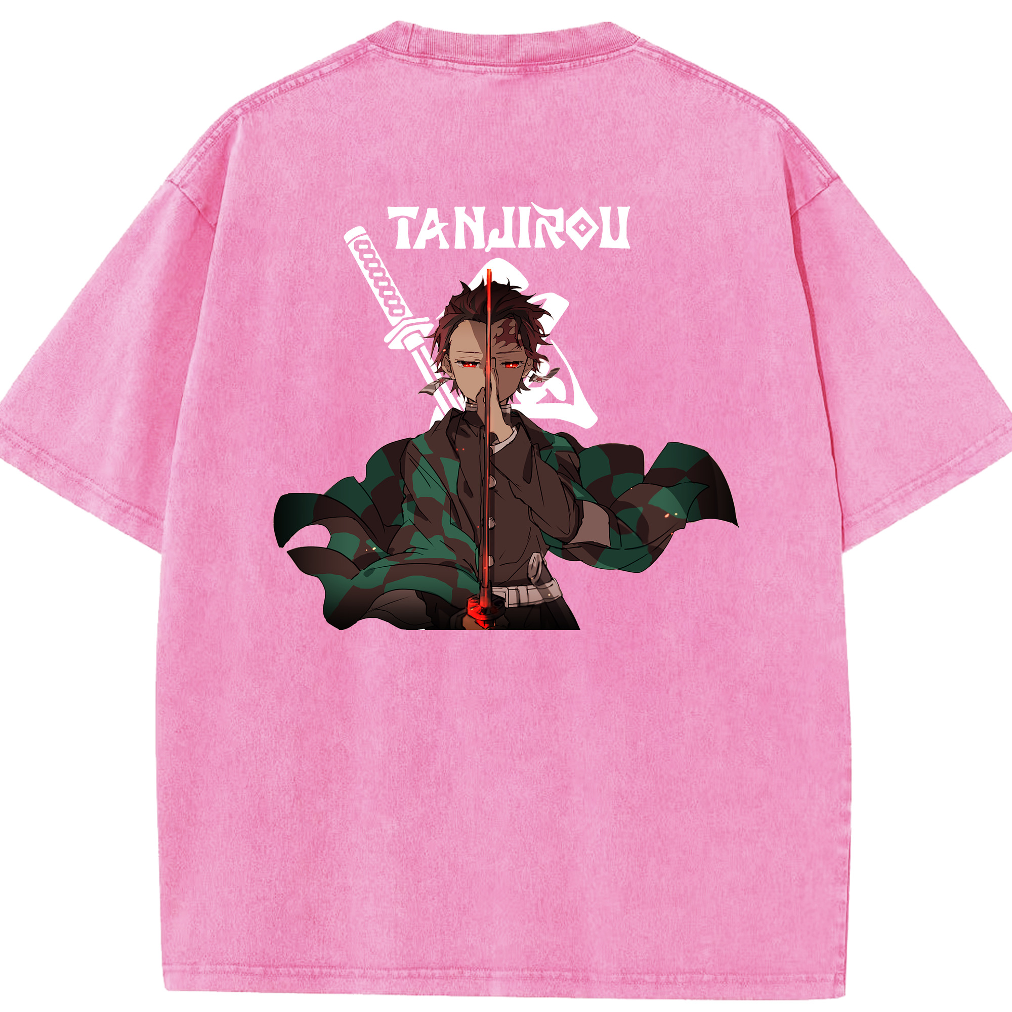 （画像用） 鬼滅の刃 竈門 炭治郎／かまど たんじろう Kamado Tanjirou 綿100% ヴィンテージ風 半袖Tシャツ（背面プリント）